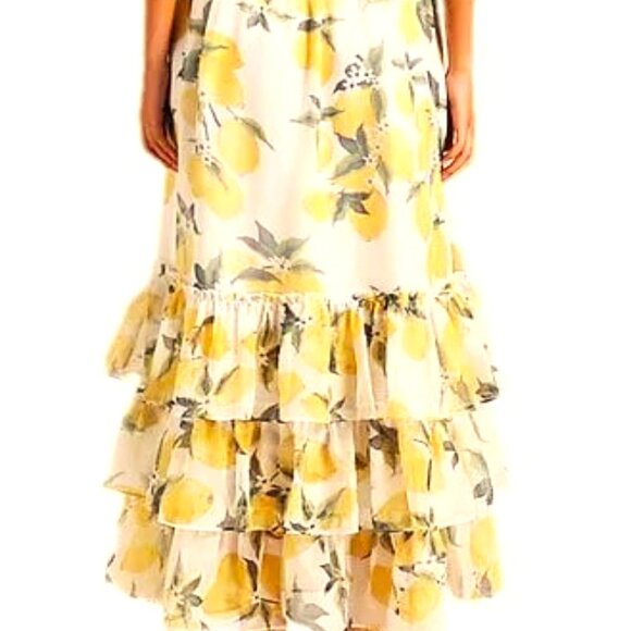 SLEEVELESS LEMON PRINT L SCOOP NECK 3 TIER FLOUNCE ON SKIRT SLIM TANK DRESS - Picture 4 of 5